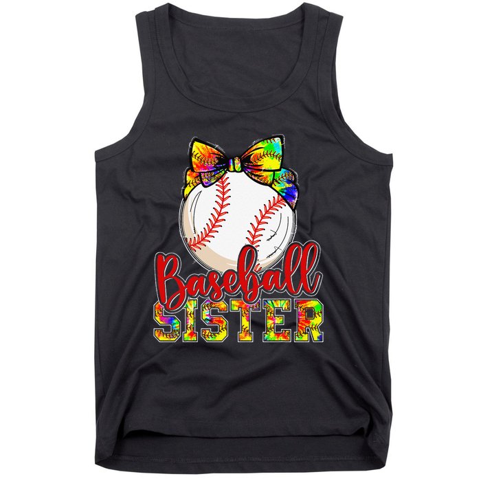 Baseball Sister Leopard Tie Dye Funny Mothers Day Tank Top