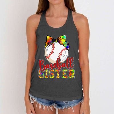 Baseball Sister Leopard Tie Dye Funny Mothers Day Women's Knotted Racerback Tank