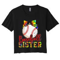 Baseball Sister Leopard Tie Dye Funny Mothers Day Women's Crop Top Tee