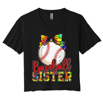 Baseball Sister Leopard Tie Dye Funny Mothers Day Women's Crop Top Tee