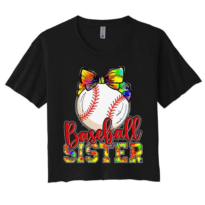 Baseball Sister Leopard Tie Dye Funny Mothers Day Women's Crop Top Tee