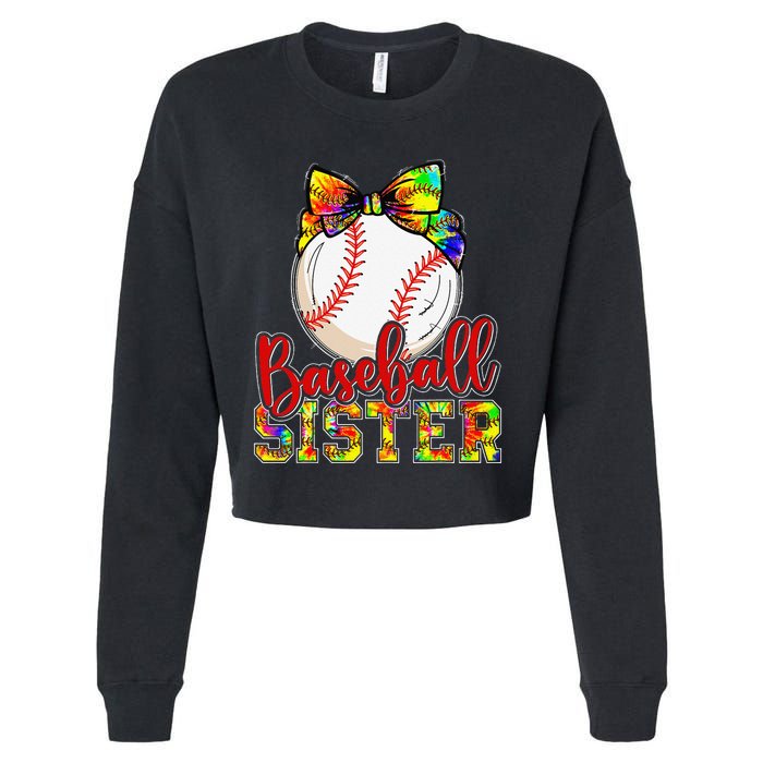 Baseball Sister Leopard Tie Dye Funny Mothers Day Cropped Pullover Crew