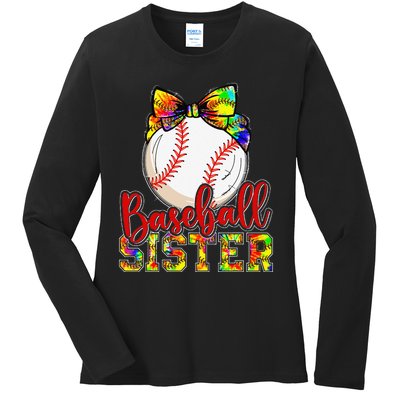 Baseball Sister Leopard Tie Dye Funny Mothers Day Ladies Long Sleeve Shirt