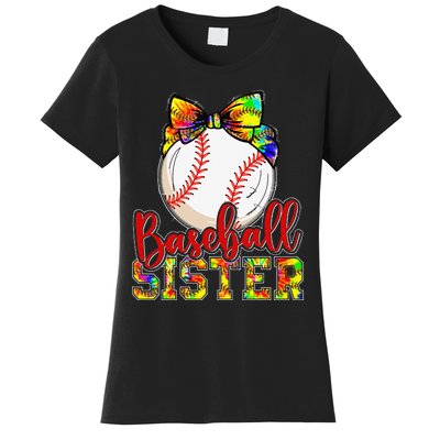 Baseball Sister Leopard Tie Dye Funny Mothers Day Women's T-Shirt