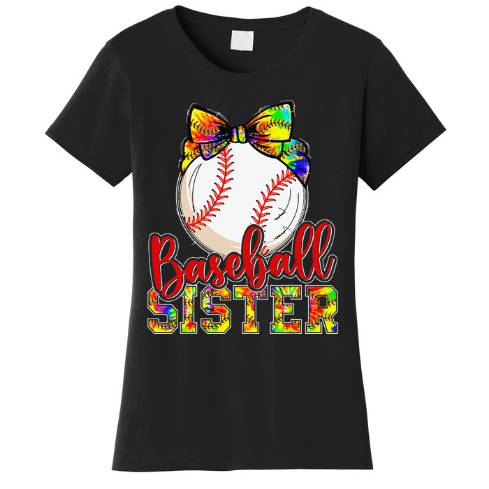 Baseball Sister Leopard Tie Dye Funny Mothers Day Women's T-Shirt