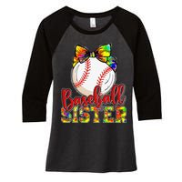 Baseball Sister Leopard Tie Dye Funny Mothers Day Women's Tri-Blend 3/4-Sleeve Raglan Shirt