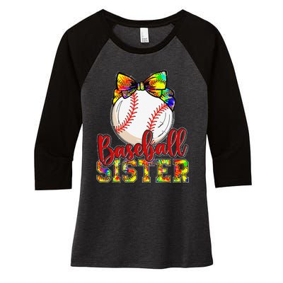 Baseball Sister Leopard Tie Dye Funny Mothers Day Women's Tri-Blend 3/4-Sleeve Raglan Shirt