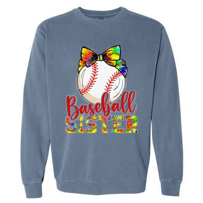 Baseball Sister Leopard Tie Dye Funny Mothers Day Garment-Dyed Sweatshirt