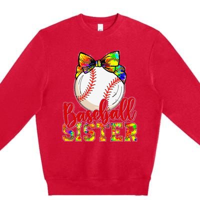 Baseball Sister Leopard Tie Dye Funny Mothers Day Premium Crewneck Sweatshirt