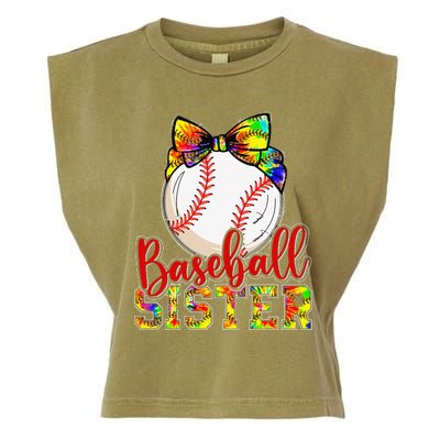 Baseball Sister Leopard Tie Dye Funny Mothers Day Garment-Dyed Women's Muscle Tee