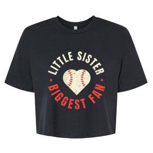 Baseball Sister Little Sister Biggest Fan Ball Bella+Canvas Jersey Crop Tee