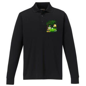 Baseball Sports Lover Shamrock Leaf Baseball St Patricks Day Funny Gift Performance Long Sleeve Polo