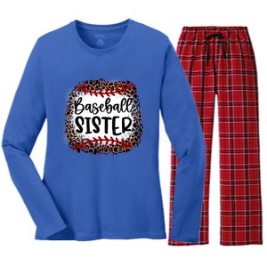 Baseball Sister Leopard Gift Baseball Sister Gift Women's Long Sleeve Flannel Pajama Set 