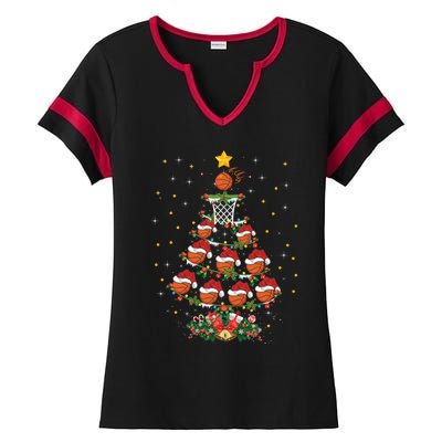 Basketball Sports Lover Santa Hat Basketball Christmas Tree Ladies Halftime Notch Neck Tee