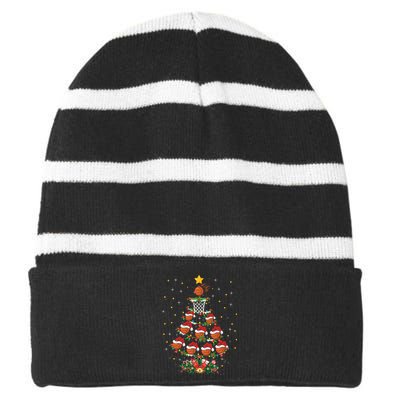 Basketball Sports Lover Santa Hat Basketball Christmas Tree Striped Beanie with Solid Band