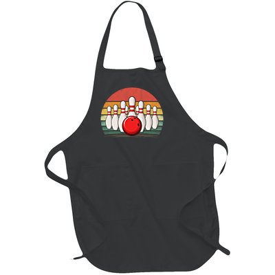 Bowling Sports Lover Retro Style Vintage Bowling Funny Gift Full-Length Apron With Pockets