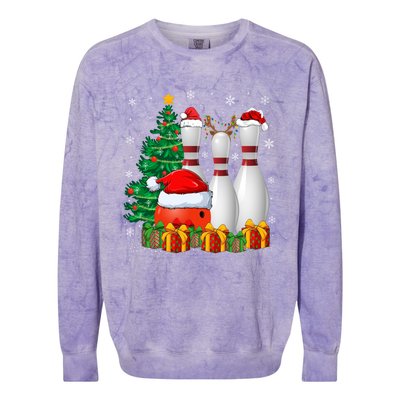 Bowling Sport Lover Xmas Tree Santa Bowling Christmas Gift Colorblast Crewneck Sweatshirt