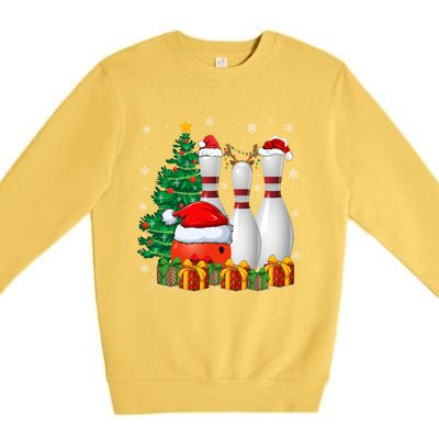 Bowling Sport Lover Xmas Tree Santa Bowling Christmas Gift Premium Crewneck Sweatshirt