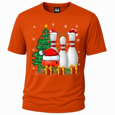 Bowling Sport Lover Xmas Tree Santa Bowling Christmas Gift Cooling Performance Crew T-Shirt