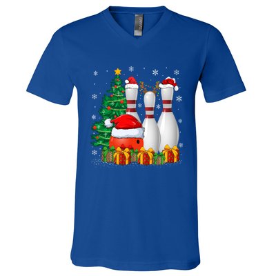 Bowling Sport Lover Xmas Tree Santa Bowling Christmas Gift V-Neck T-Shirt