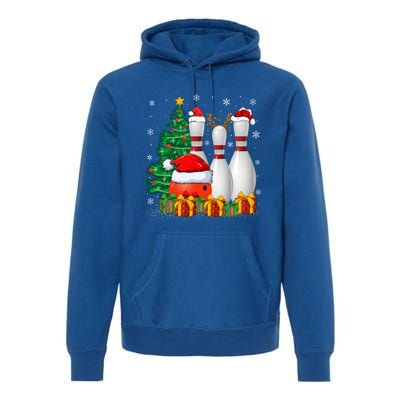 Bowling Sport Lover Xmas Tree Santa Bowling Christmas Gift Premium Hoodie