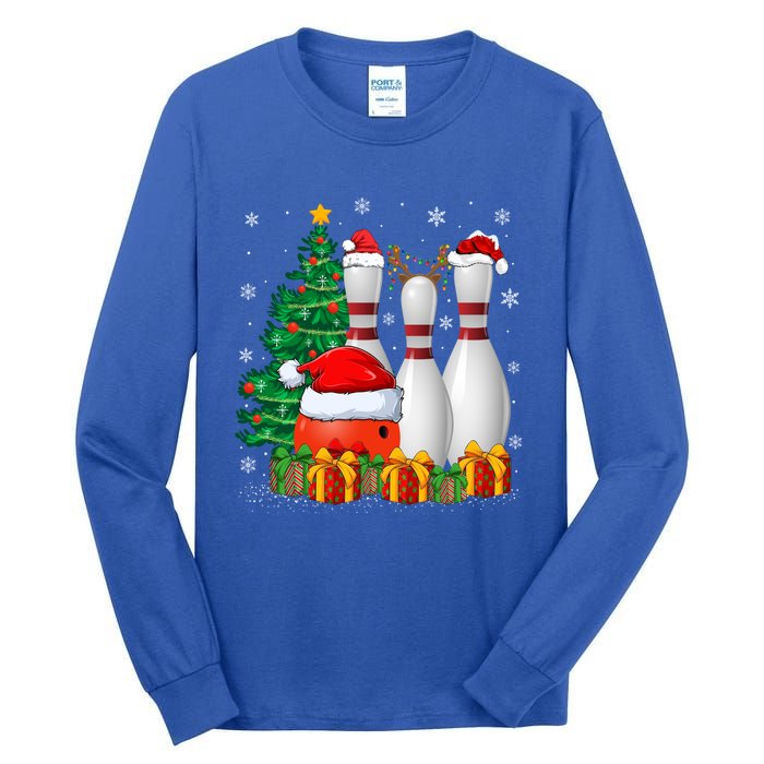 Bowling Sport Lover Xmas Tree Santa Bowling Christmas Gift Tall Long Sleeve T-Shirt