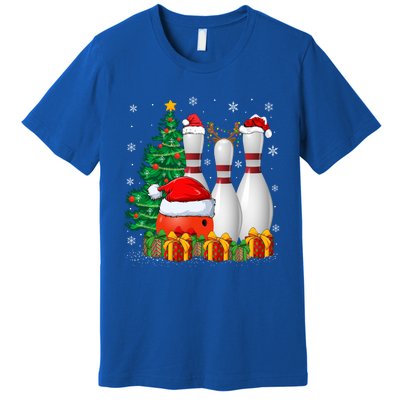 Bowling Sport Lover Xmas Tree Santa Bowling Christmas Gift Premium T-Shirt