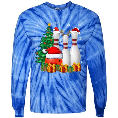 Bowling Sport Lover Xmas Tree Santa Bowling Christmas Gift Tie-Dye Long Sleeve Shirt