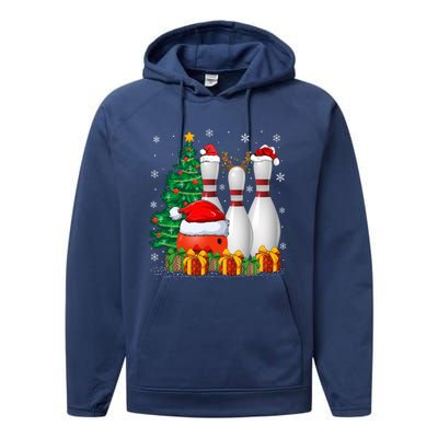 Bowling Sport Lover Xmas Tree Santa Bowling Christmas Gift Performance Fleece Hoodie