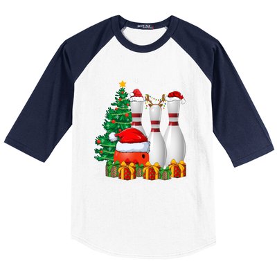 Bowling Sport Lover Xmas Tree Santa Bowling Christmas Gift Baseball Sleeve Shirt