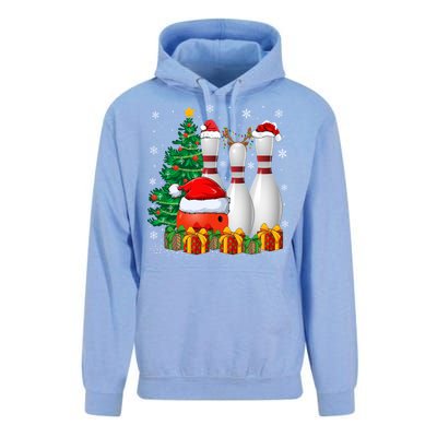 Bowling Sport Lover Xmas Tree Santa Bowling Christmas Gift Unisex Surf Hoodie