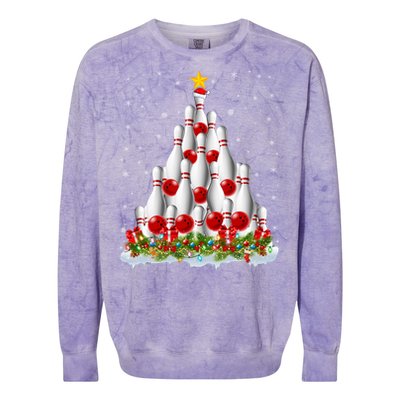 Bowling Sports Lover Xmas Tree Santa Christmas Bowling Gift Colorblast Crewneck Sweatshirt