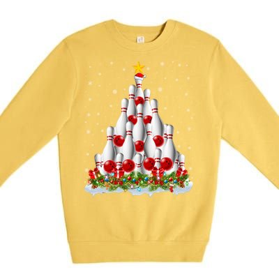 Bowling Sports Lover Xmas Tree Santa Christmas Bowling Gift Premium Crewneck Sweatshirt