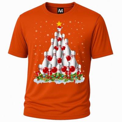 Bowling Sports Lover Xmas Tree Santa Christmas Bowling Gift Cooling Performance Crew T-Shirt