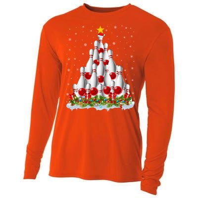 Bowling Sports Lover Xmas Tree Santa Christmas Bowling Gift Cooling Performance Long Sleeve Crew