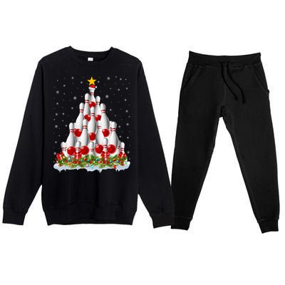 Bowling Sports Lover Xmas Tree Santa Christmas Bowling Gift Premium Crewneck Sweatsuit Set