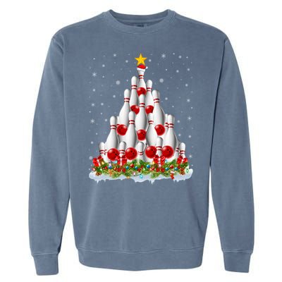 Bowling Sports Lover Xmas Tree Santa Christmas Bowling Gift Garment-Dyed Sweatshirt