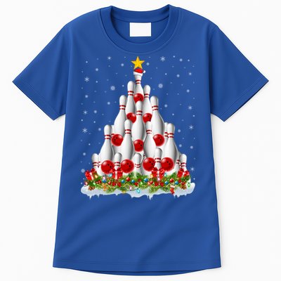 Bowling Sports Lover Xmas Tree Santa Christmas Bowling Gift Tall T-Shirt