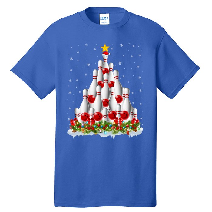 Bowling Sports Lover Xmas Tree Santa Christmas Bowling Gift Tall T-Shirt