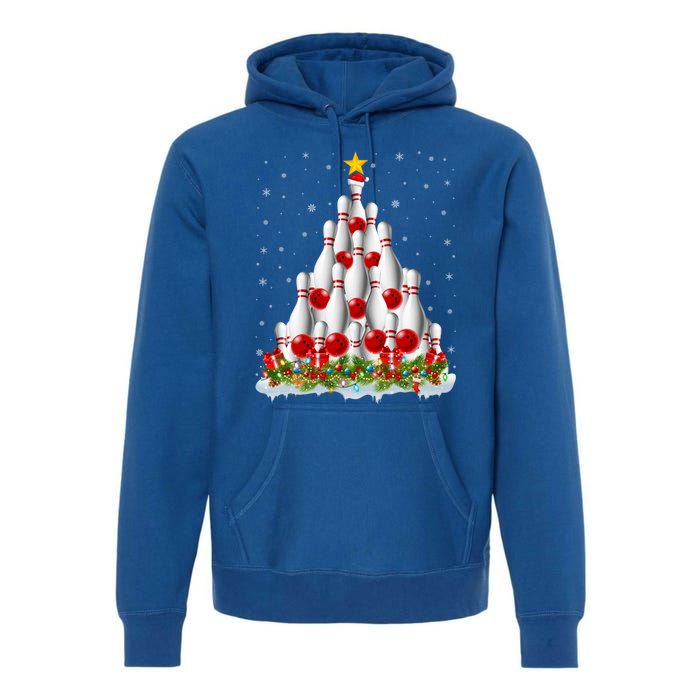 Bowling Sports Lover Xmas Tree Santa Christmas Bowling Gift Premium Hoodie