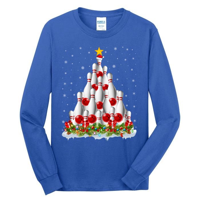 Bowling Sports Lover Xmas Tree Santa Christmas Bowling Gift Tall Long Sleeve T-Shirt