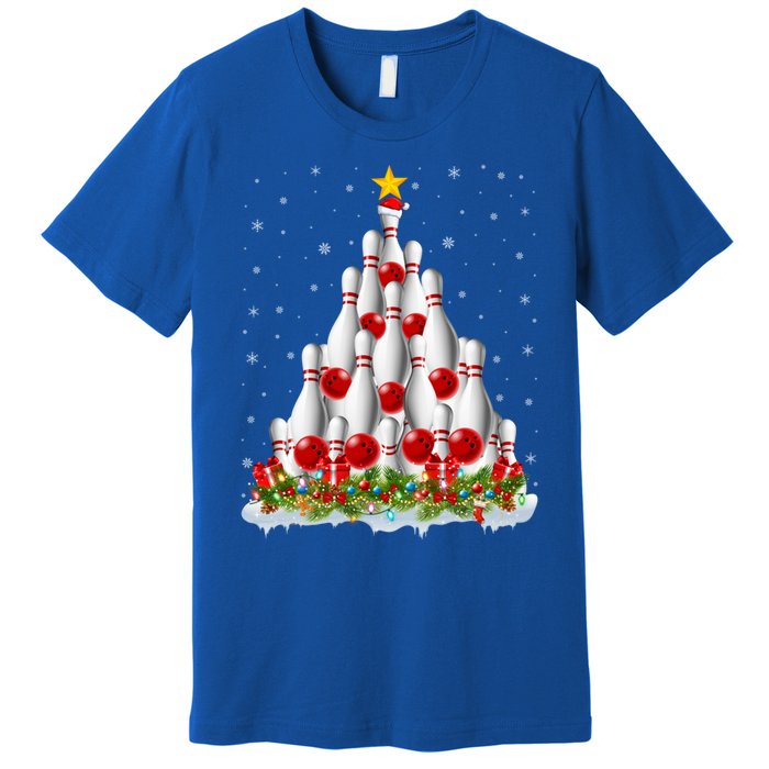 Bowling Sports Lover Xmas Tree Santa Christmas Bowling Gift Premium T-Shirt