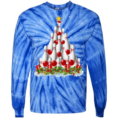 Bowling Sports Lover Xmas Tree Santa Christmas Bowling Gift Tie-Dye Long Sleeve Shirt