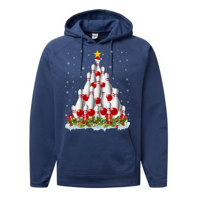 Bowling Sports Lover Xmas Tree Santa Christmas Bowling Gift Performance Fleece Hoodie