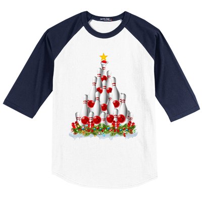 Bowling Sports Lover Xmas Tree Santa Christmas Bowling Gift Baseball Sleeve Shirt