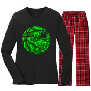 Basketball Shamrock Lucky Clover Irish St PatrickS Day Women's Long Sleeve Flannel Pajama Set 