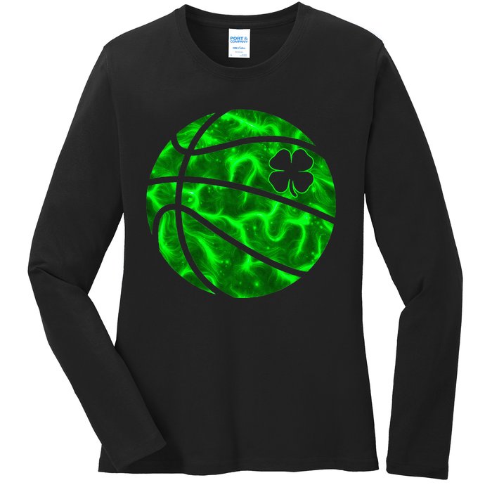 Basketball Shamrock Lucky Clover Irish St PatrickS Day Ladies Long Sleeve Shirt