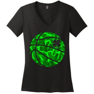 Basketball Shamrock Lucky Clover Irish St PatrickS Day Women's V-Neck T-Shirt