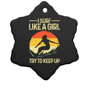 Best Surf Like A Girl Surfer Retro Surfing  Ceramic Star Ornament