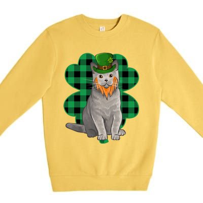 British Shorthair Leprechaun St Patricks Day Lucky Clover Great Gift Premium Crewneck Sweatshirt